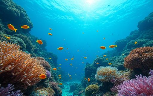 물 속의 산호초와 물고기