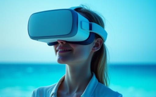 VR 헤드셋을 쓰고 바다를 체험하는 사람